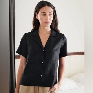 Quince - 100% European Linen Short Sleeve Shirt - Black